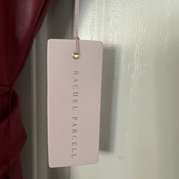 Rachel Parcell Red Vegan Leather Puff Sleeve Belted Collared Dress Size XXS NWT - Picture 6 of 8